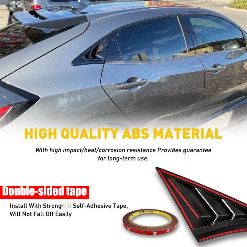 For Honda Civic 10th Gen 2016-2020 Hatchback Rear Side Window Louvers Air Vent Scoop Shades Cover Trim Blinds Car Accessories