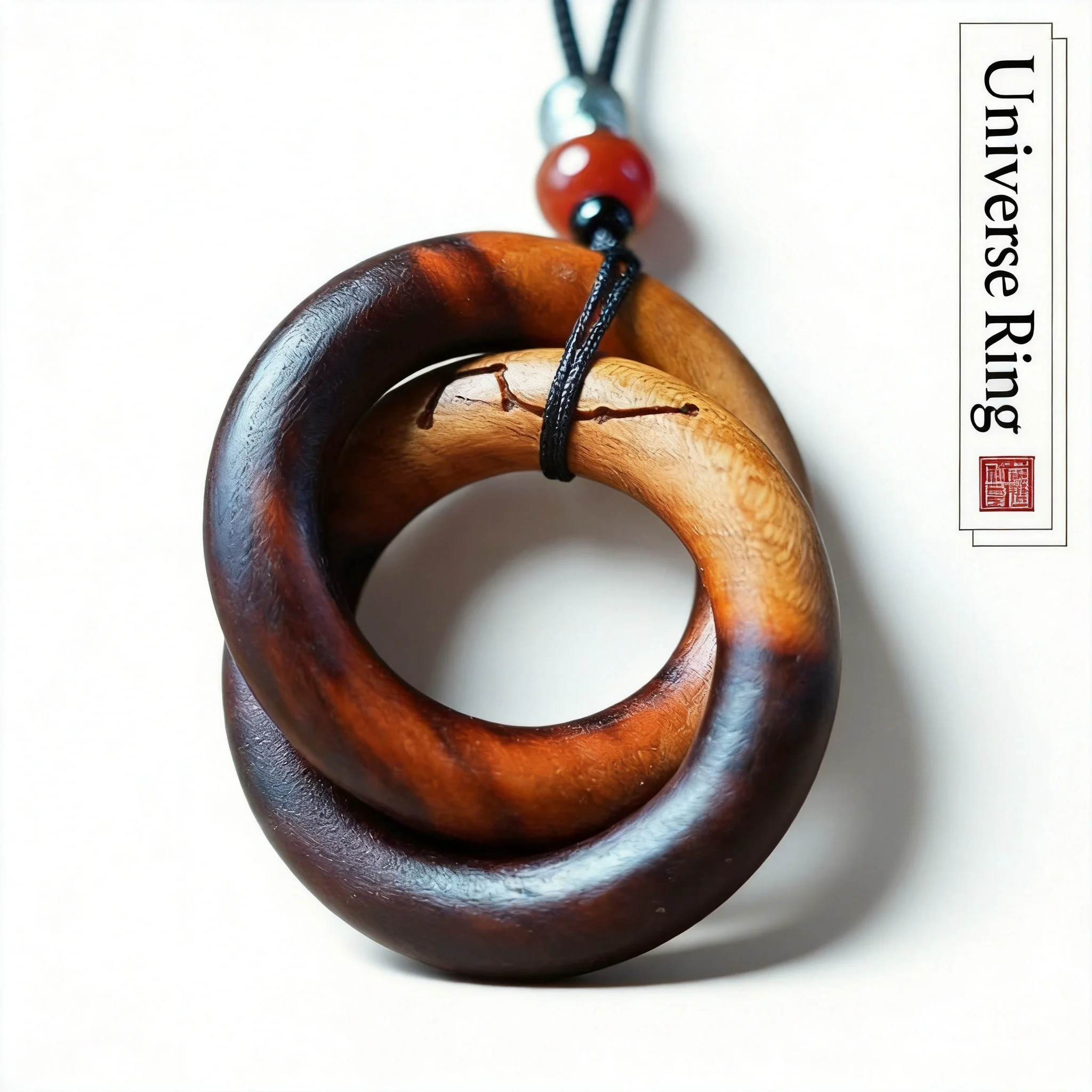 

Chinese Style Lucky Thunder Struck Jujube Wood Qian Kun Yin Yang Interlocking Rings Hand Polished Mini Seven Star Pendant Car