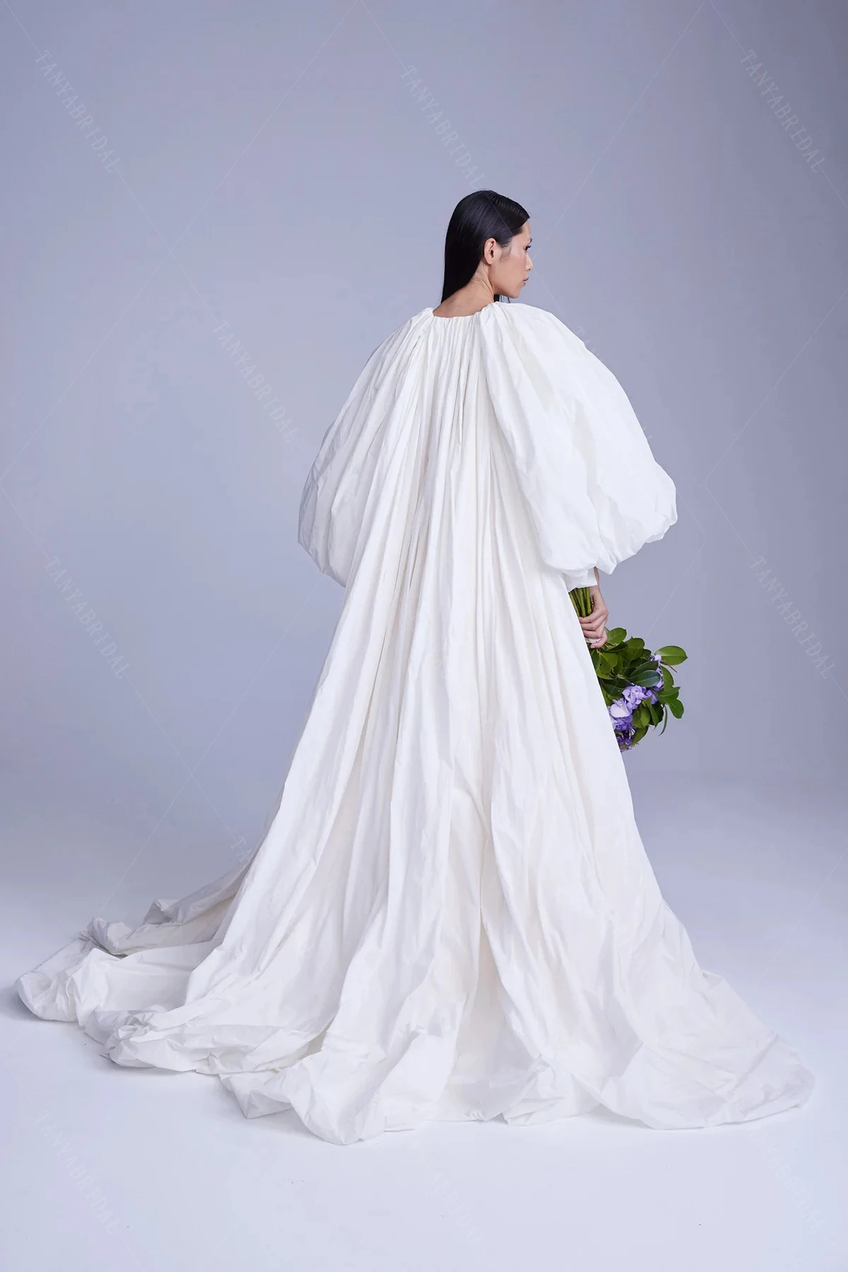 Taffeta Long Wedding Capes With Puff Full Sleeve Fashion Big Jacket Shawl   DJ198