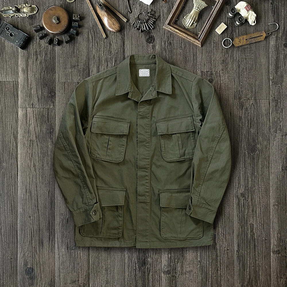 [Sale] NVGs TCU Olive Green Heavy Weight Canvas Jungle Jacket Lapel Casual Outwear American Retro