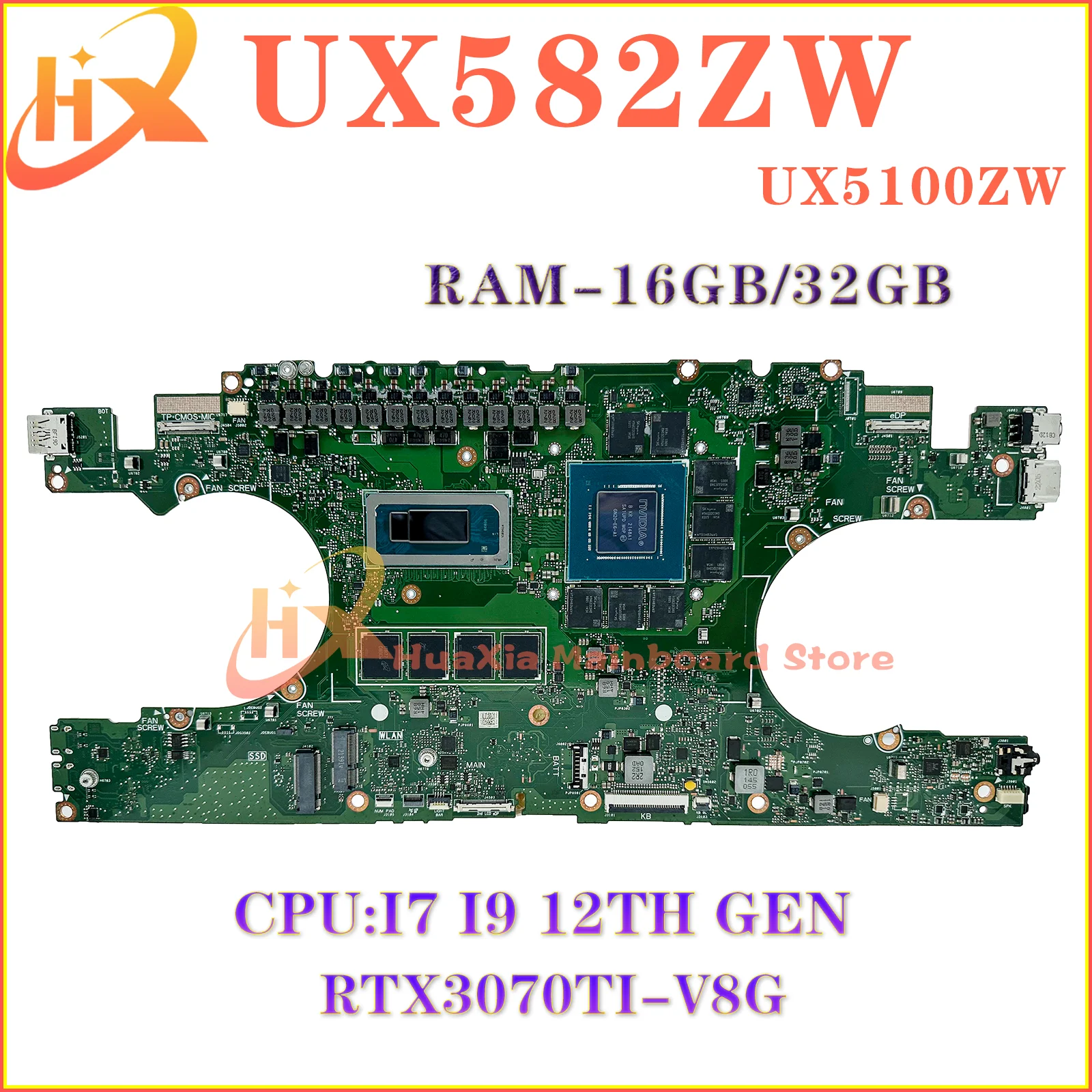 

KEFU UX582ZM Mainboard For ASUS UX582ZW UX5100ZW UX5100ZM UX582Z UX5100Z Laptop Motherboard i7 i9 12th Gen RAM-16GB/32GB