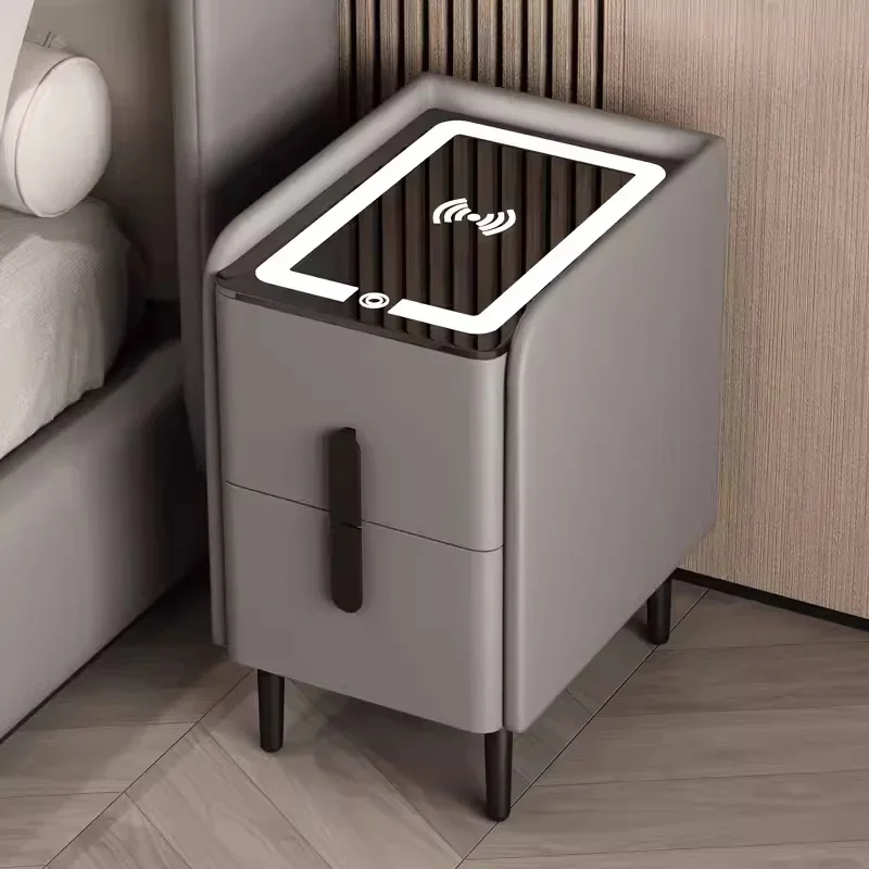 Modern Style Smart Bedside Table with Wireless Charging Solid Wood 2 Drawers Bedroom Nightstand with U-C Side Cabinet