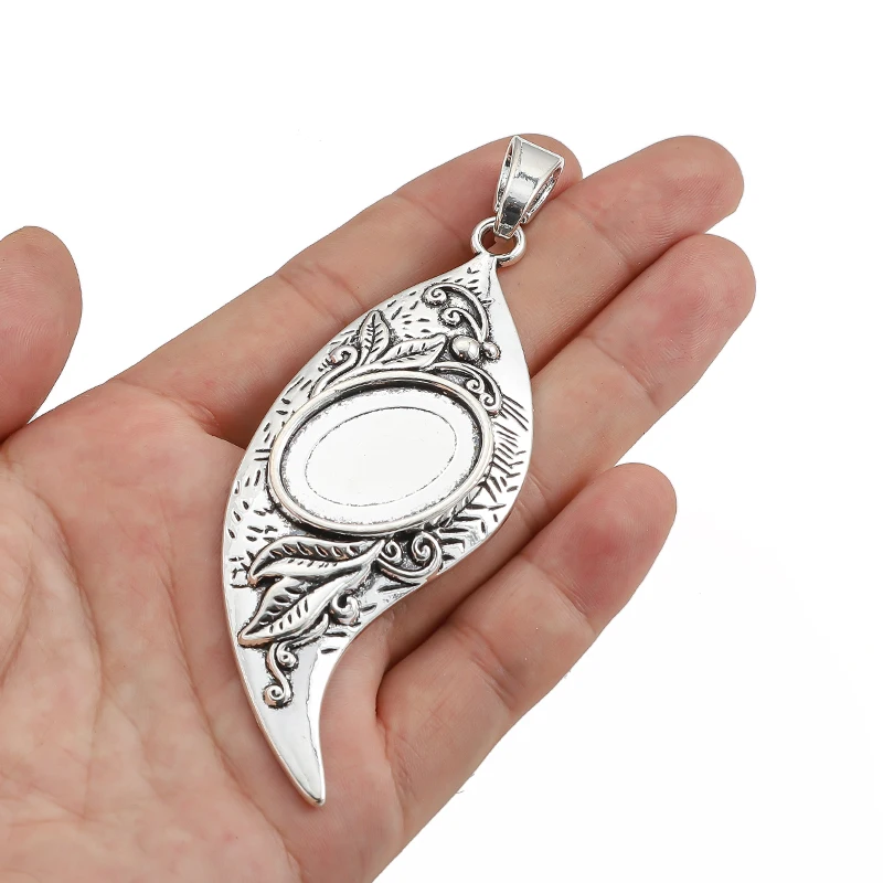 2Pcs Tibetan Silver Vintage Heart Leaf Charms Pendant Oval Cabochon Base Blank Bezel Setting For DIY Necklace Jewelry Making