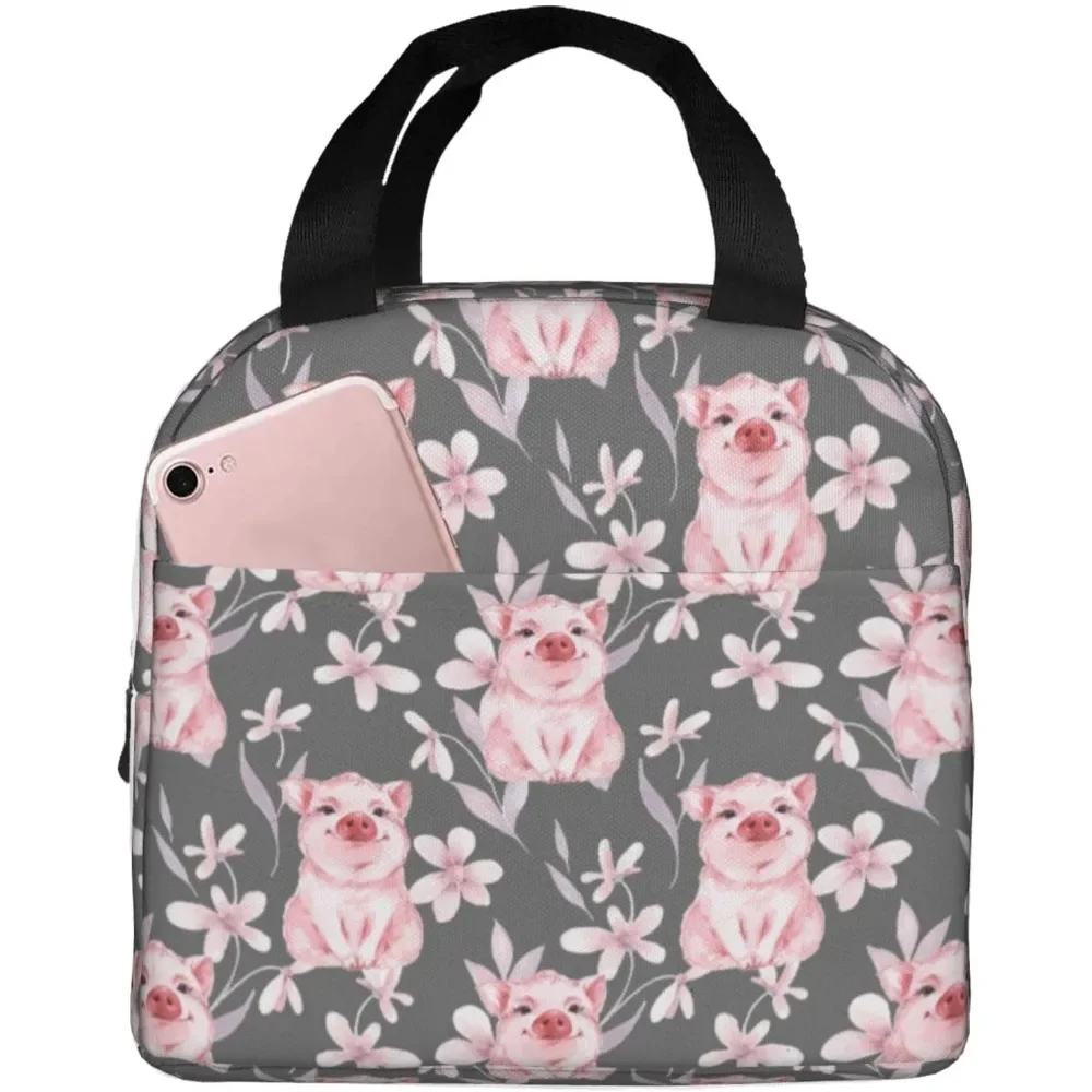 

Cute Pink Pig Print Lunch Bag Box, Insulated Lunch Bag Cooler Tote Box for Women Adult