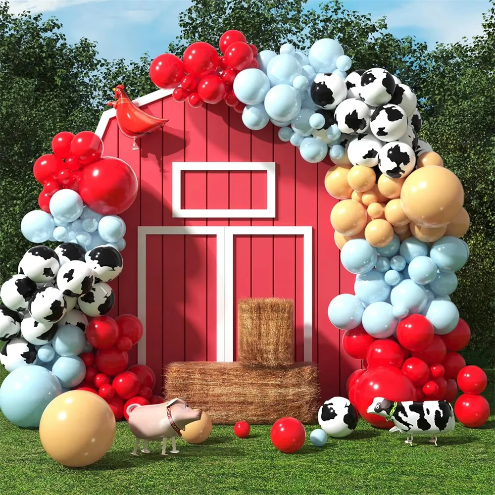 

135pcs Cow Balloon Arch Western Cow Print Blue Red Balloon Birthday Party for Boys and Girls Cowboy Farm Theme Decor Supplies