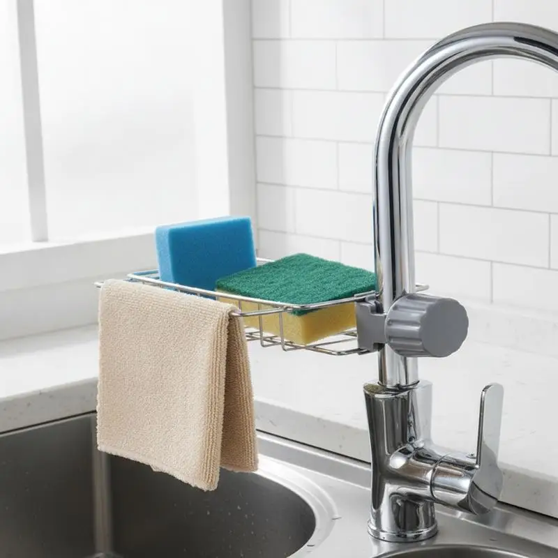 Stainless Steel Kitchen Sink Caddy Adjustable Clamp Rustproof Organizer for Sponges Dishcloths Perfect for Rental Homes Dorms