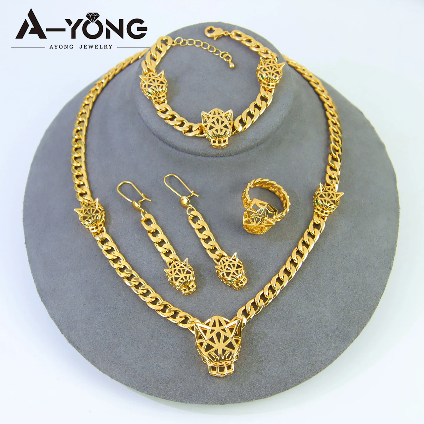 Luxus Hip Hop Leopard Anhänger Halskette Set 21k vergoldet Nahen Osten Punk Panther Halsreifen Arabisch Vintage Party Schmuck – Detail 5