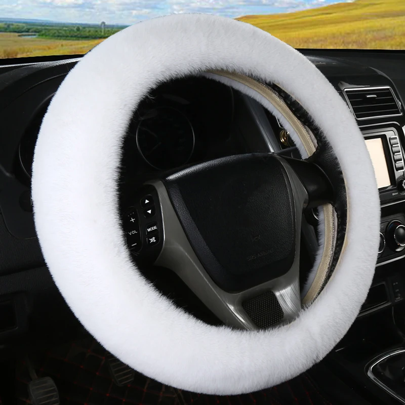 Universal 36-39cm Car Steering Wheel Cover Winter Fluffy Rabbit Hair Cover For Steering Wheel Heating Hands Car Steering Wrap