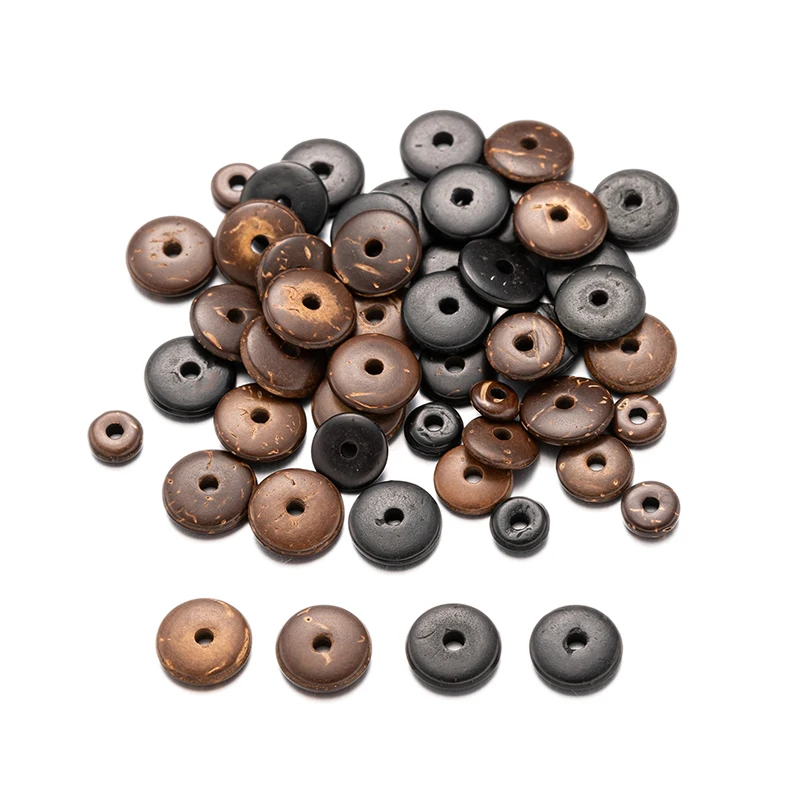 50-100Pcs 6/8/10mm Natural Coconut Shell Flat Round Spacers Beads For DIY Bracelet Jewelry Making Supplies Accessories Wholesale