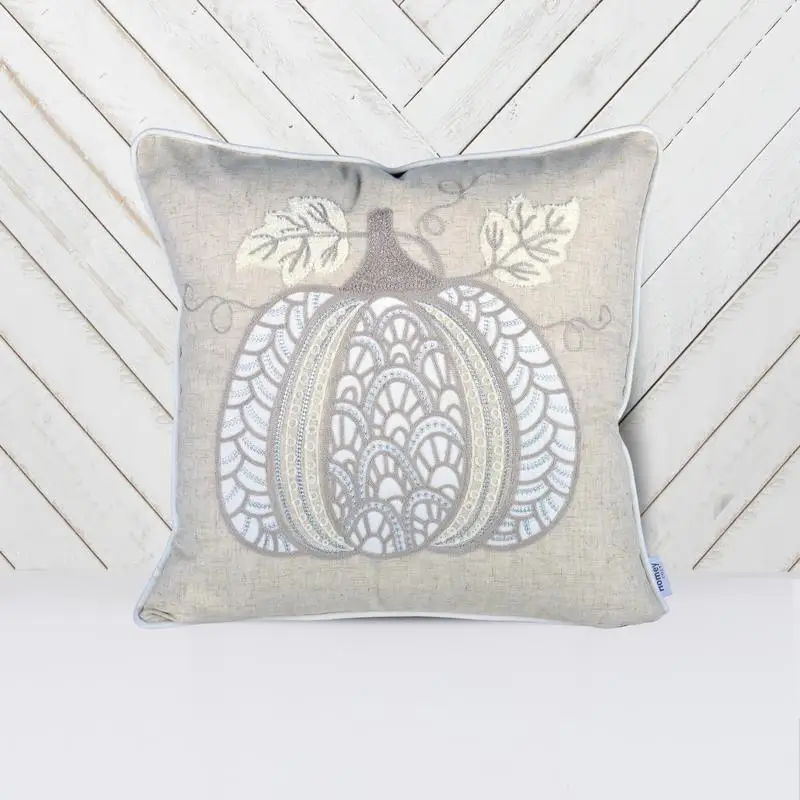 

Lace Embroidered Pumpkin Throw Pillow - Neutral Fall Accent Cushion for Home Decor