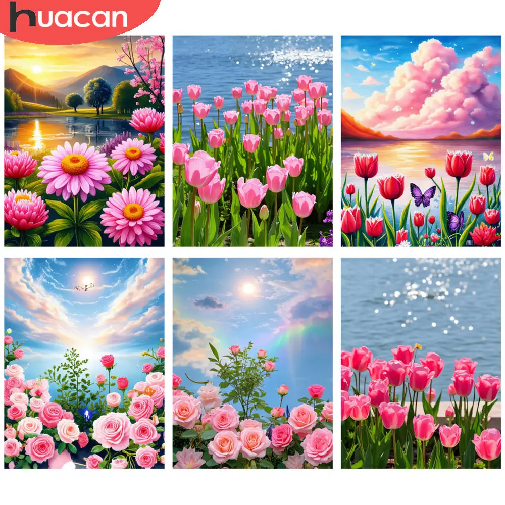HUACAN Komplette Kits Diamant Malerei Sonnenuntergang Blume Landschaft 5D Diamant Stickerei Kits DIY Kunst Mosaik Strass Home Decor
