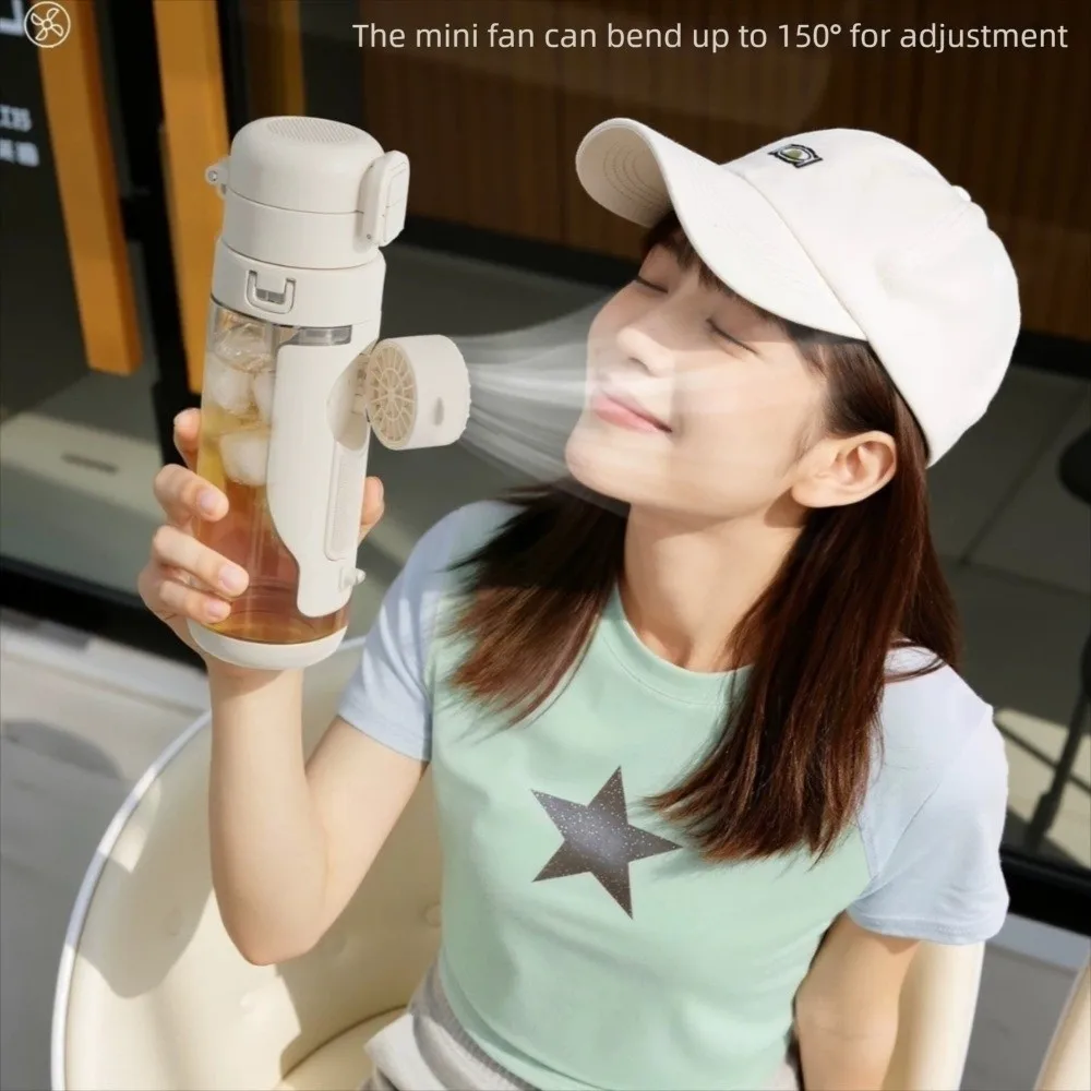 Portable 690 ML 2-in-1 Fan Cup Detachable Fan Dual-Use Fan Water Bottle Transparent Leak-proof Cold Drink Water Cup Outdoor 5