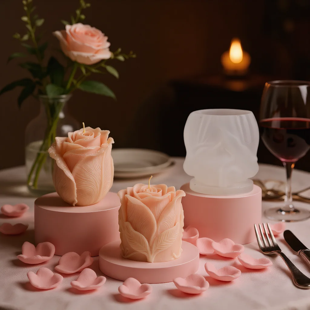 

DIY Rose Flower Scented Candles Silicone Mold Valentine's Day 3D Creative Ornament Resin Soap Molds for Candle Making Supplies