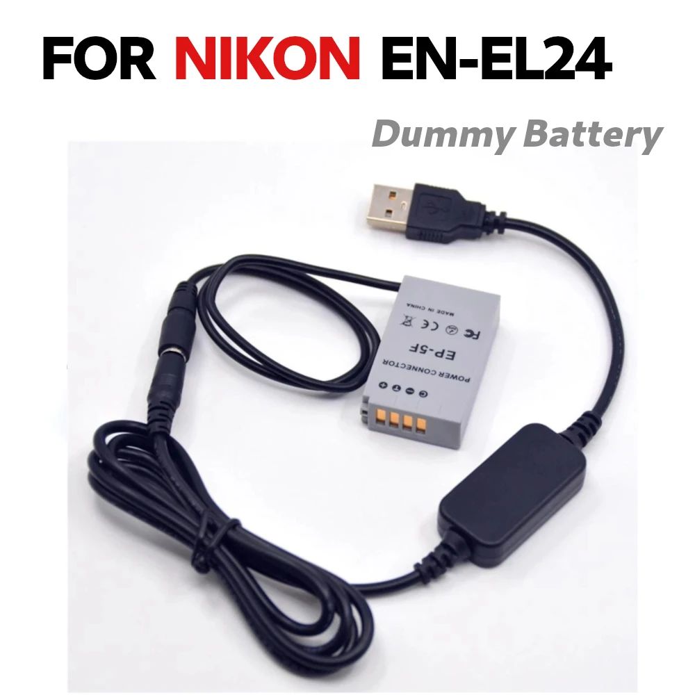 

5V USB Cable Adapter + EP-5F DC Coupler EN-EL24 Dummy Battery Power Bank For Nikon 1 J5 1J5