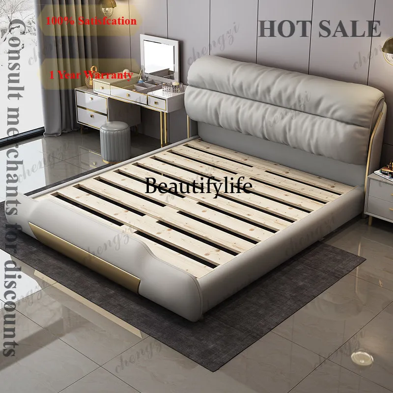 R134 European Decoration Double Bed White Designs Heavy Adults Frame Double Bed Floating Metal Style Cama De Casal Furniture For