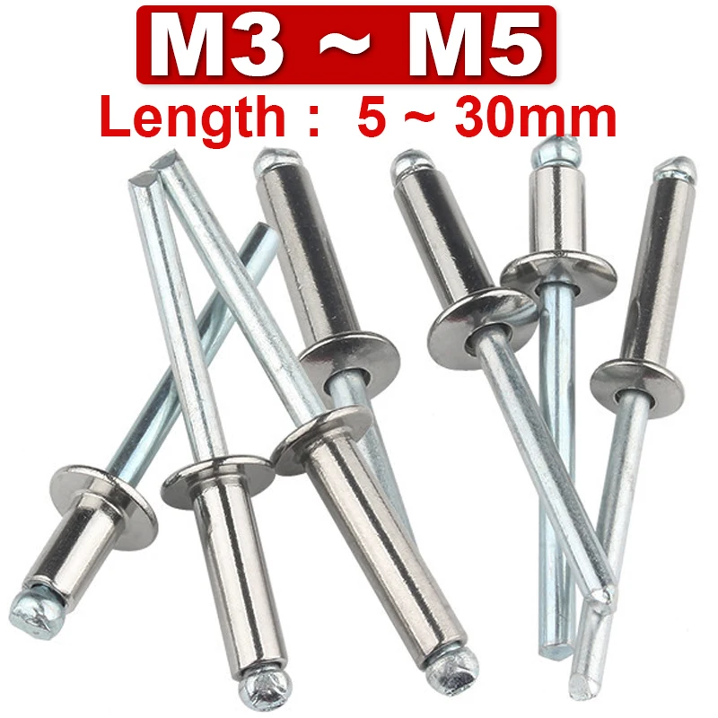 

304Stainless Steel Flat Head Countersunk Head Round Head Core Pulling Rivet M2.4M3M4M5M6.4 Pulling Heart Rivet Pull Nail GB12616