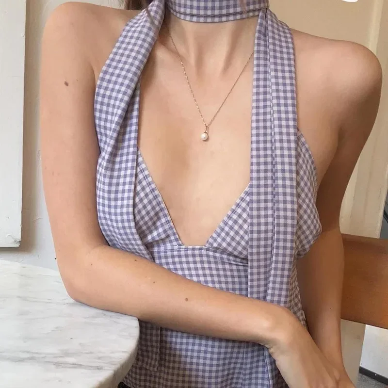 Moda Y2k Sweet Halter Canotte da donna Skinny senza maniche Stampa Hotsweet Camicette sexy con scollo a V profondo senza schienale