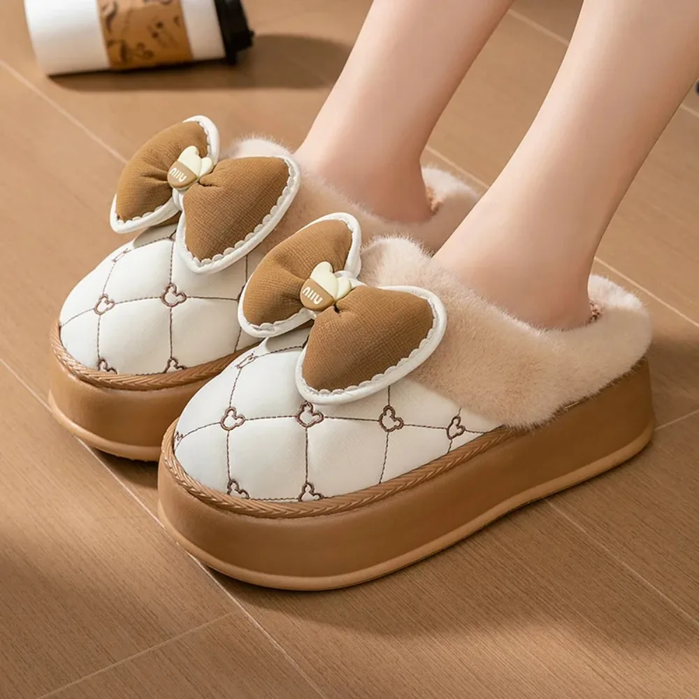 Winter New 6 cm Platform Slippers Women's Home Shoes Waterproof High Heels Fur Mules Female Fashion Warm Furry Outdoor Slippers