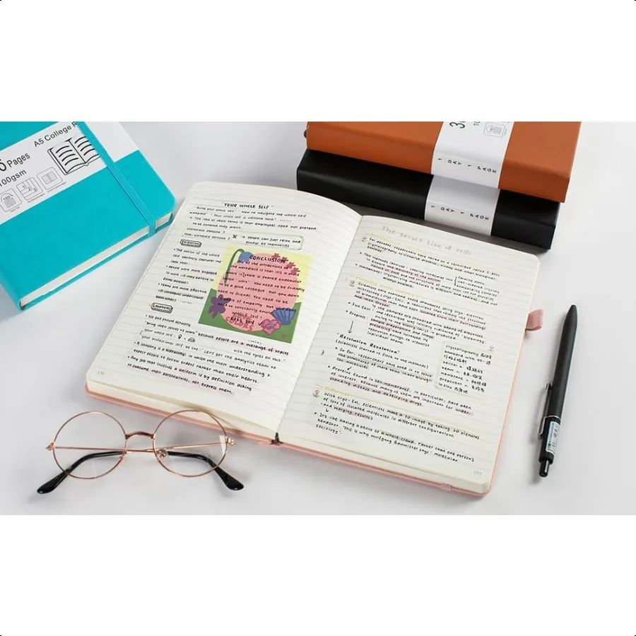 دفتر ملاحظات سميك مسطر للكلية مع 366 صفحة مرقمة ومجلات A5 للكتابة مع دفتر ملاحظات جلدي مبطن بالورق 100GSM