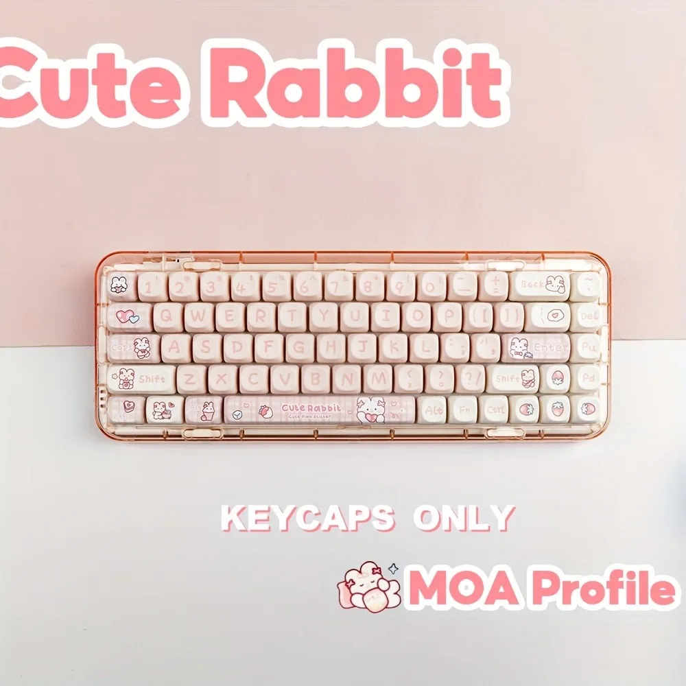 

Колпачки для клавиш из ПБТ с милым кроликом, набор 147 клавиш, сублимационная краска, профиль MOA, совместимые с переключателями MX для механических клавиатур