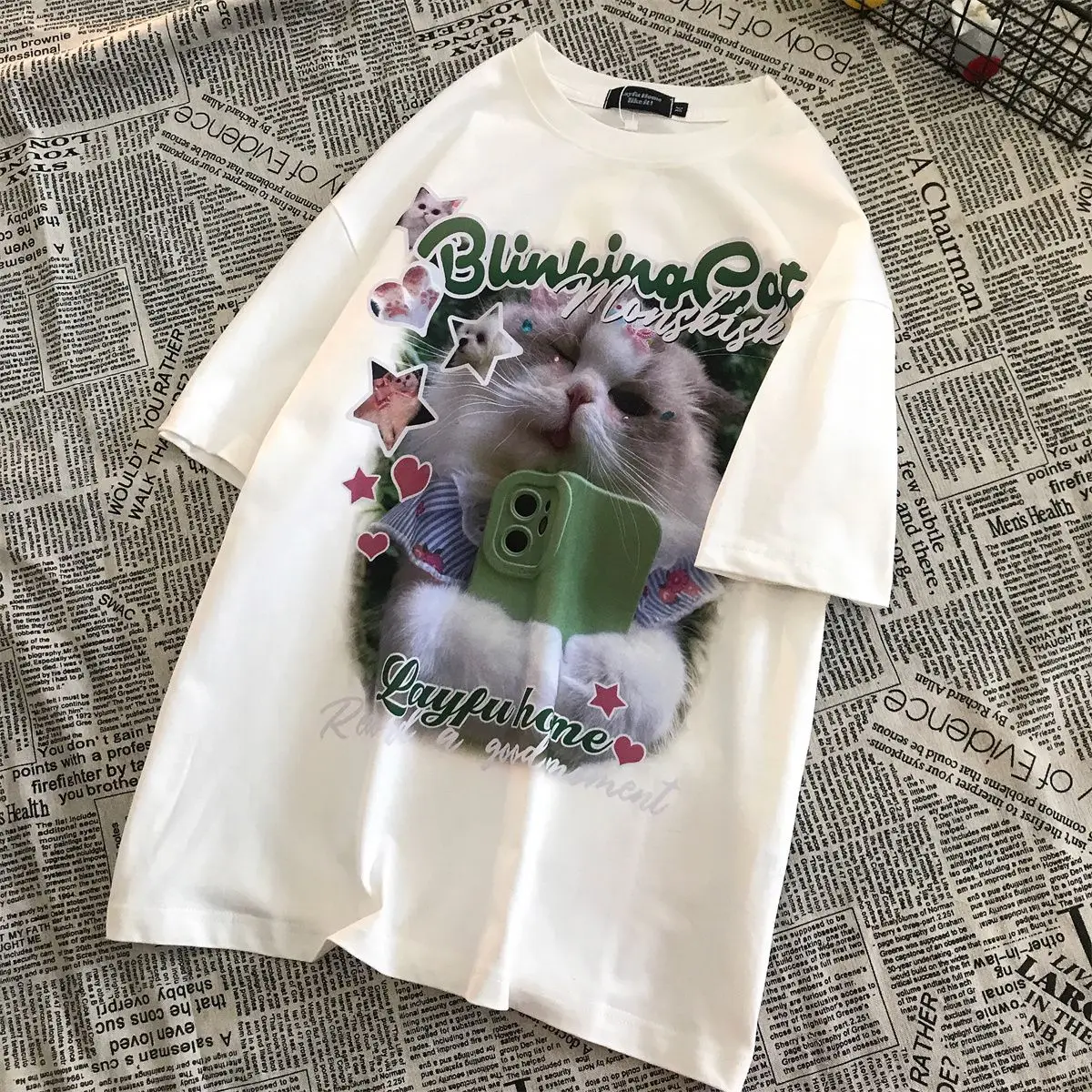 2023 sommer Tshirt Niedlichen Katze Druck Retro Cartoon Lose Oversize Männer und Frauen Kurzarm T-shirt Frauen Kleidung Gothic Tops