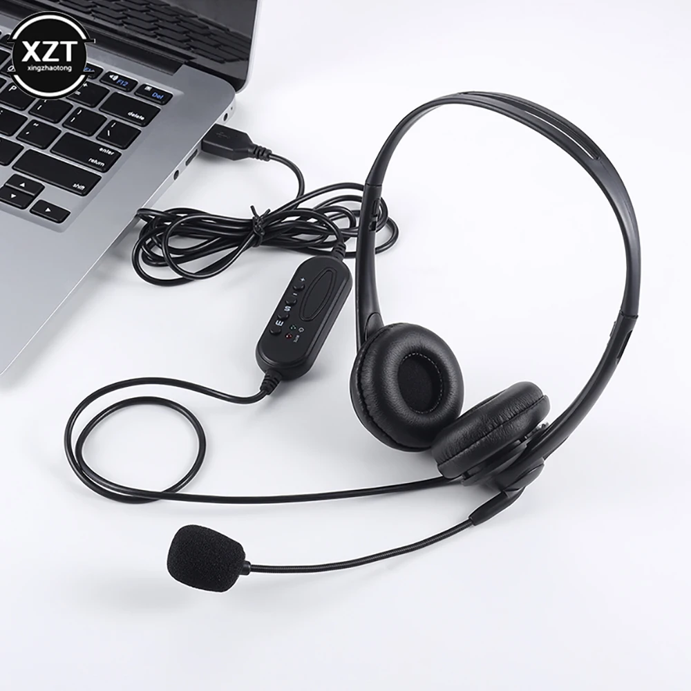Headset com fio USB com microfone com cancelamento de ruído, fone de ouvido portátil, ensino de rede, videoconferência, 3,5mm