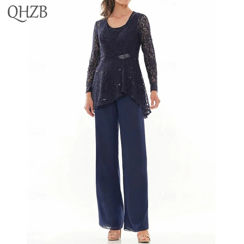 

Customized 3 Pieces Long Pantsuits Mother of the Bride Dresses Lace Scoop-Neck Ankle-Length Wedding Guest Party Groom Dress 2025