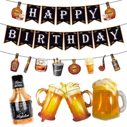 Happy Birthday Banner Beer Mug Whiskey Bottle Foil Balloon Men Women 30th 40th 50th Whiskey Birthday Party Decorations Supplies