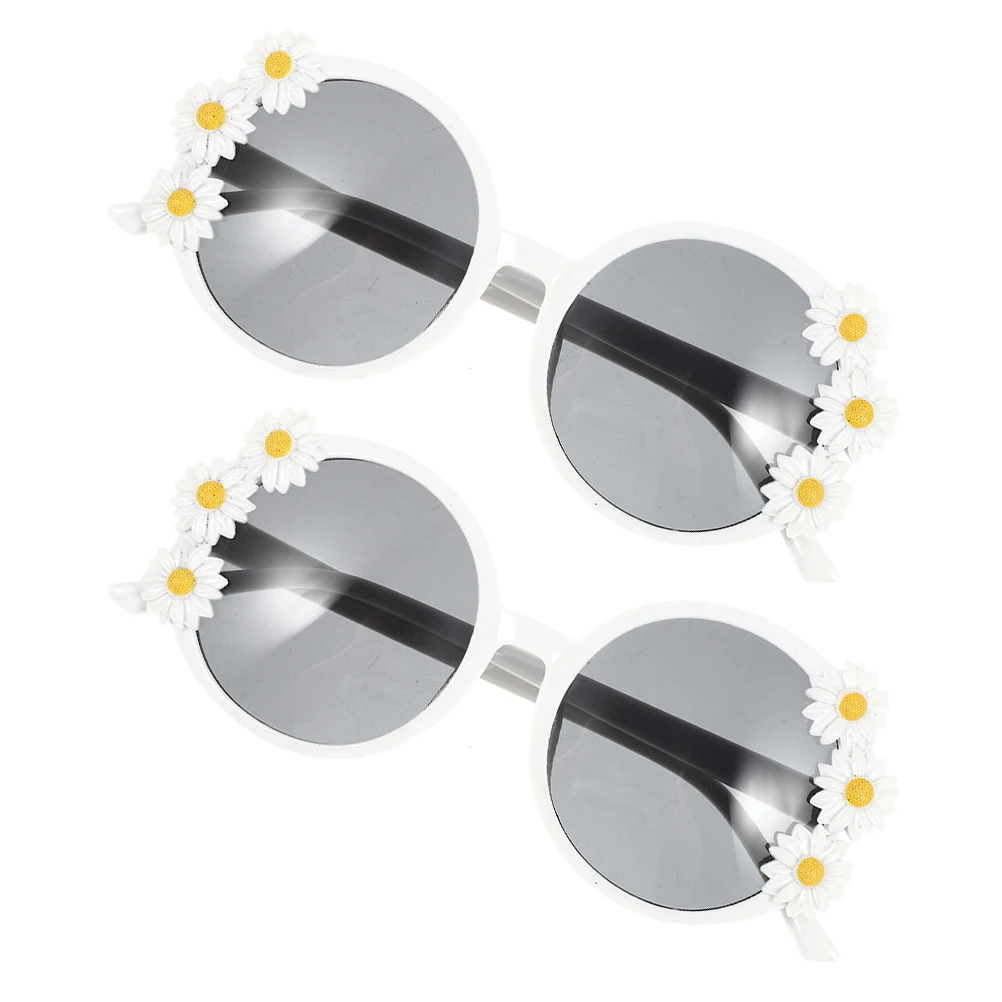 

2Pcs Sunflower Daisy Sunglasses Artificial Flower Decor for Women Beach Luau Festival Accessories Summer Shades Glasses