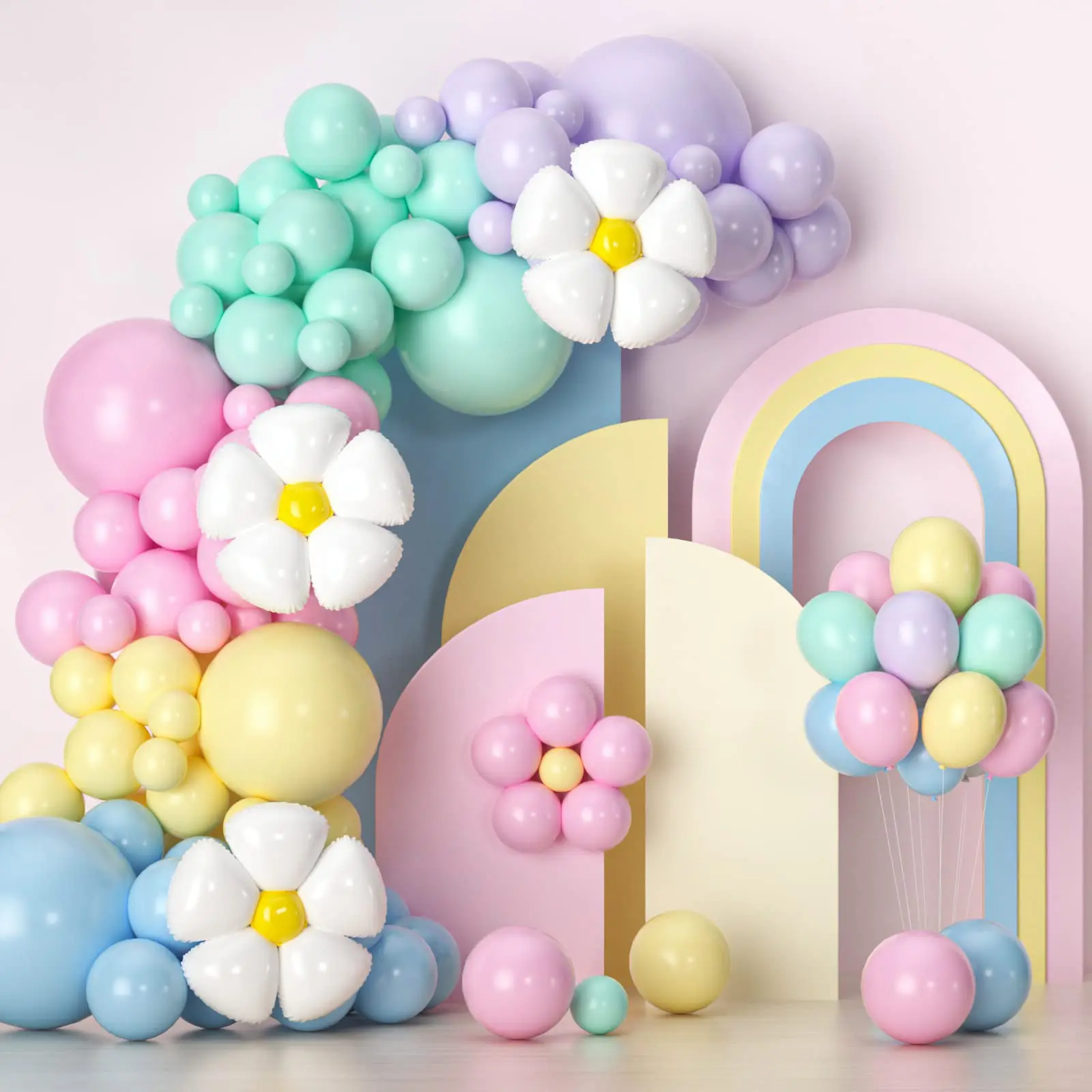 140 Pieces Macron Pastel 5 Colors Daisy Foil Balloon Garland Arch Set 2023 Baby Shower Wedding Girls Birthday Party Decorations