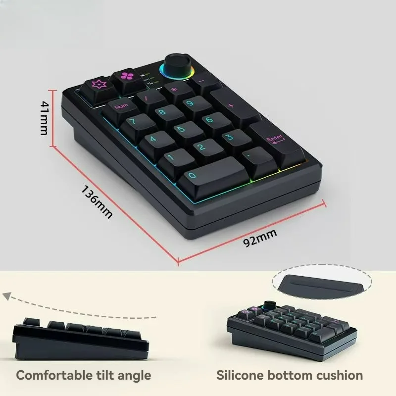 Mechanical Keypad Bluetooth Tri-mode Numeric Keypad With Knob GASKET Structure RGB Backlighting Full-key hot-plug Programmable