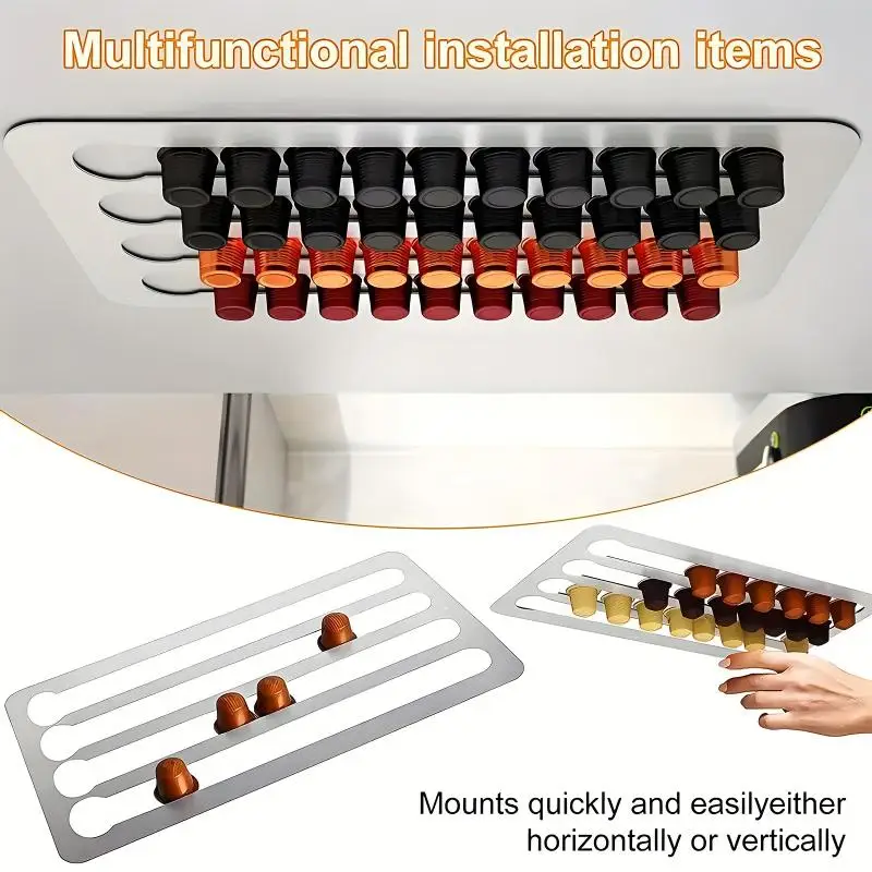 Punch Free Wall Hanging Coffee Capsule Storage Organizer Space Saver Rack for Home Kitchen Countertop