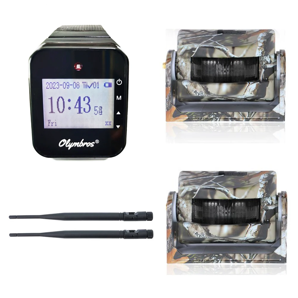 Olymbros Outdoor Wireless Hunting Alarm System Motion Detector with 1 Receiver Watch and 2 PIR Sensors