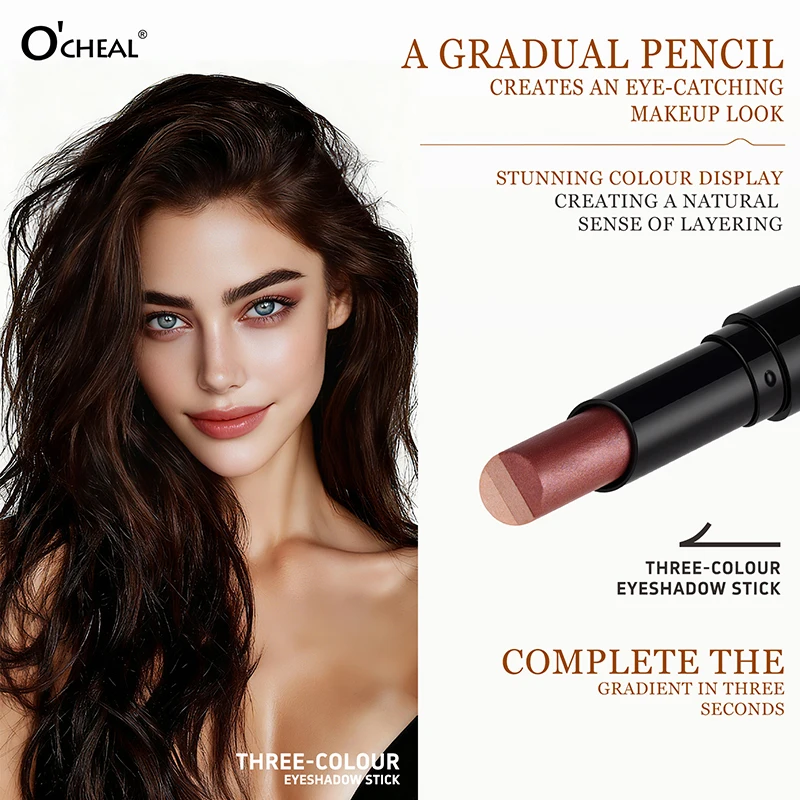O'CHEAL 三色アイシャドウスティック グラデーション繊細 防水 長持ち アイシャドウペン ビューティー シャイニー グリッター アイシャドウ