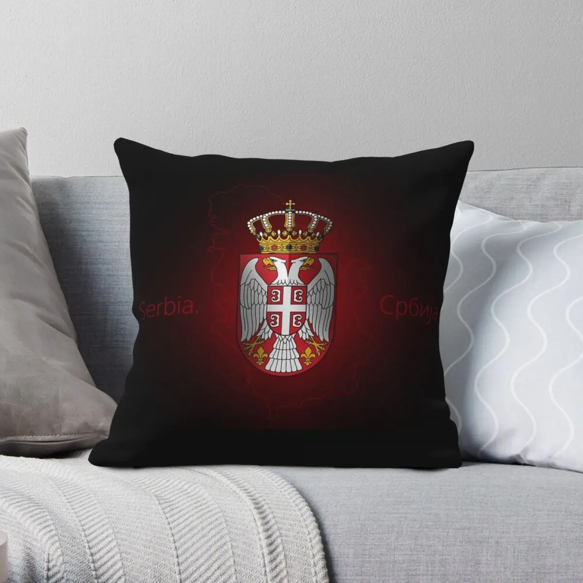 Serbian Flag Lesser Coat Of Arms Square Pillowcase Polyester Linen Velvet Printed Decorative Throw Pillow Case Home Cover 18