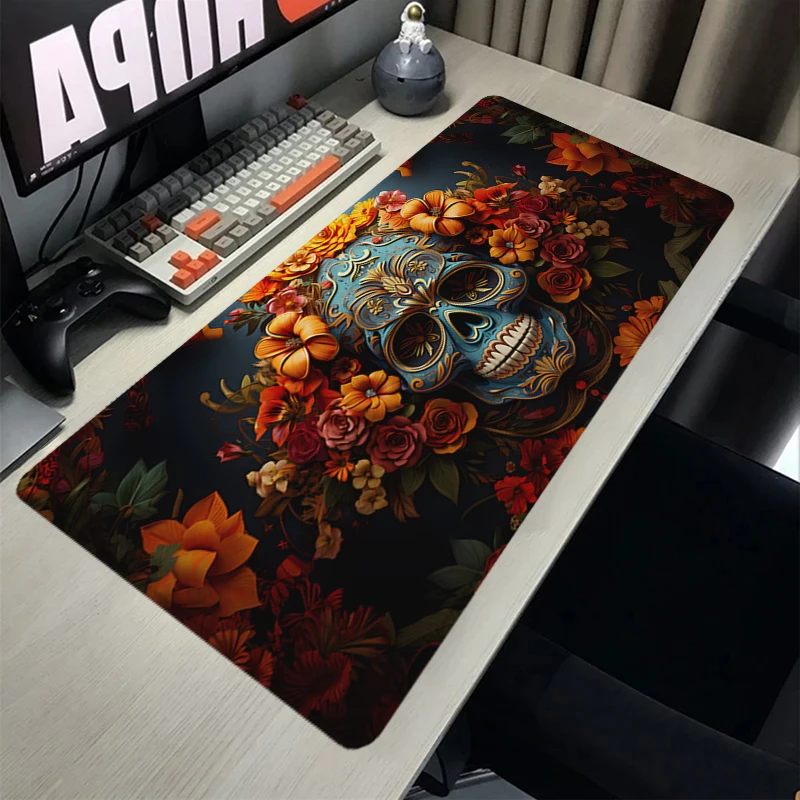 Skull Flower Mousepad Skeleton Non-slip Table Carpet XL Keynoard Mat Mouse Pad Large Desk Mat Edge Stitched PC Gaming Accessory