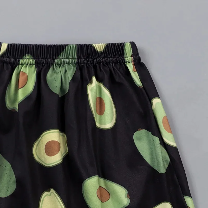 Avocado Print Pajamas Suits Women Shorts Sleepwear Summer Ladies Pajamas Set Short Sleeve T-Shirt Round Neck Shorts Outdoor Wear