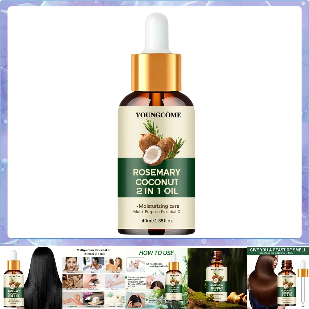 Huile essentielle de romarin et d'huile de noix de coco pour améliorer la perte de cheveux et nourri