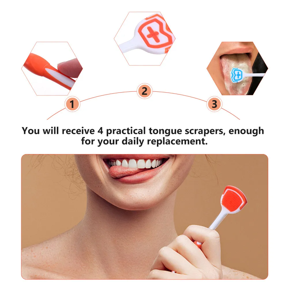

Набор из 4 скребков для языка для взрослых с микрощетинкой, многоразовые очистители для удаления остатков еды