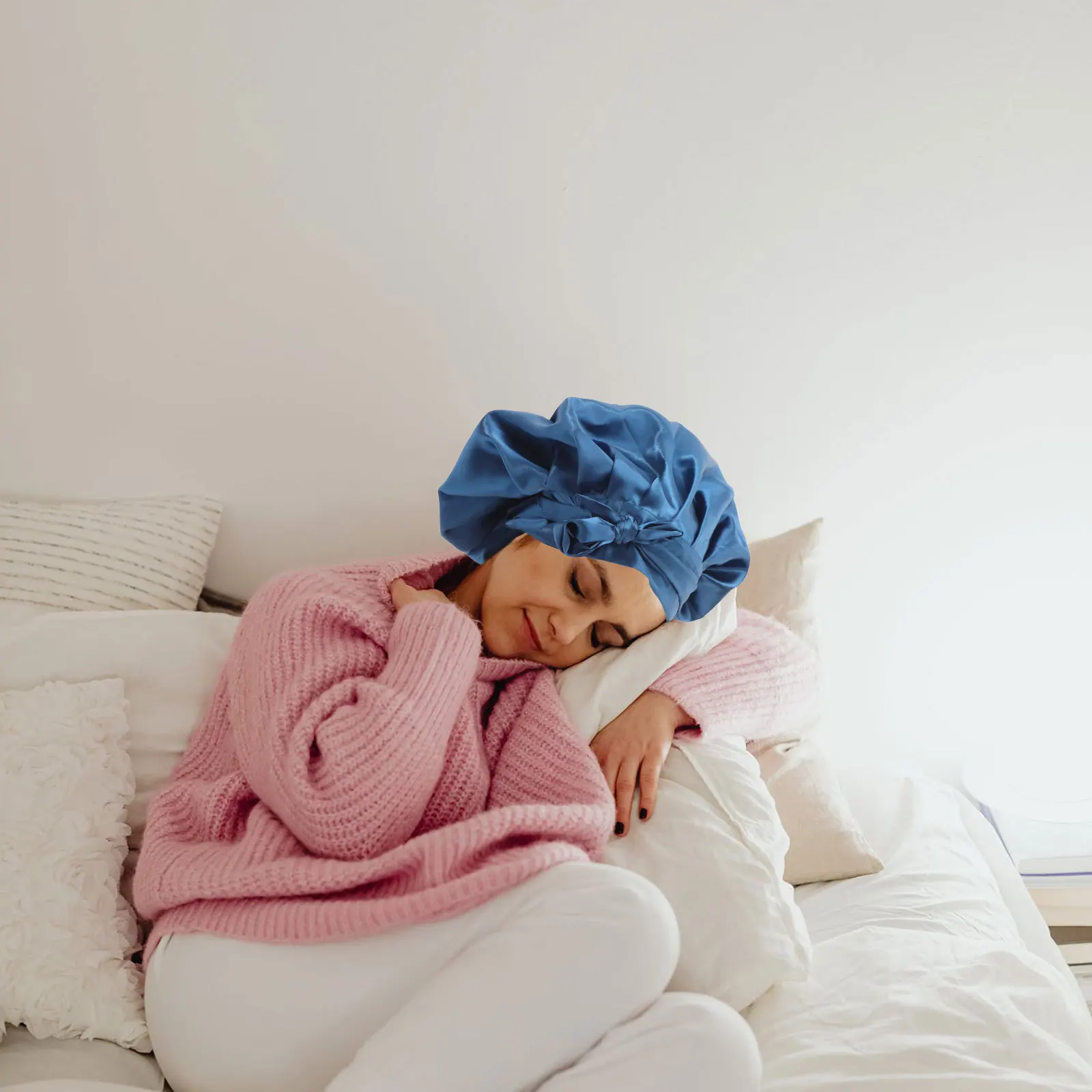 

Women Sleeping Hat Bowknot Ribbon Bonnet Protection Comfortable Night Sleep Cap Bath Hat Bowknot Ribbon Bonnet
