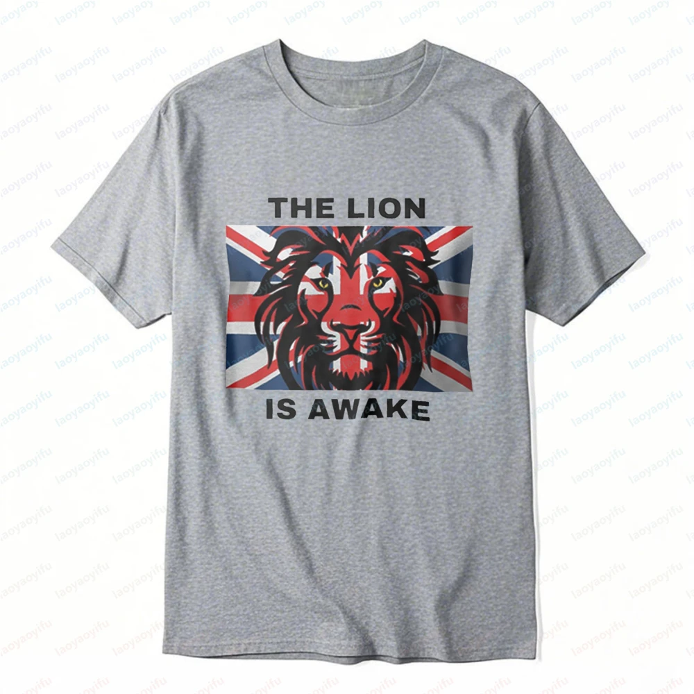 British Pride Union Jack Lion Tee United Kingdom T Shirt for Men English Lion Head Graphic Tee Fan Wear for Games Streetwear