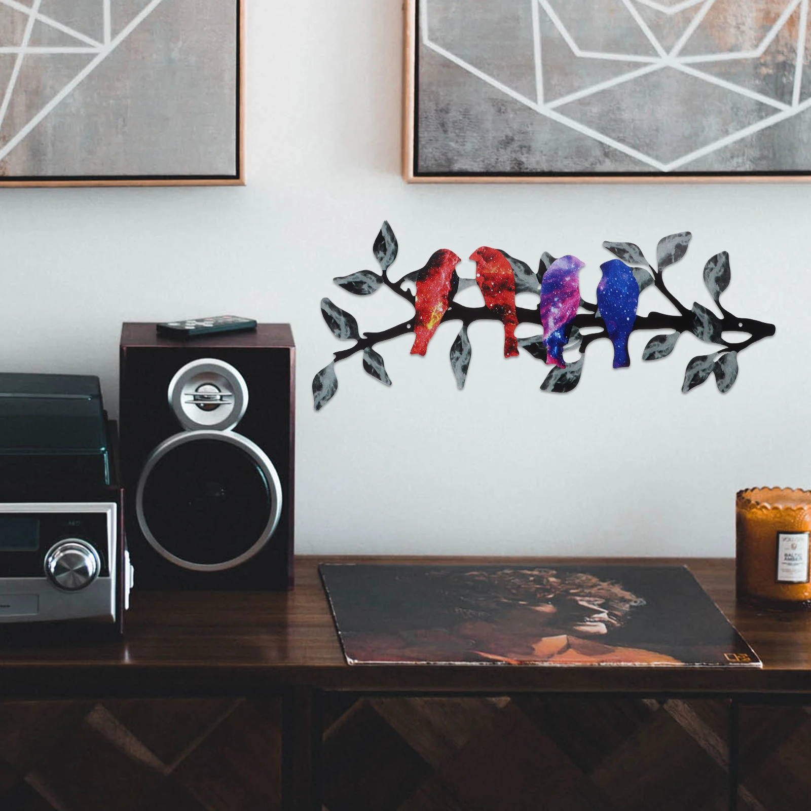 

Hanging Birds on Branch Wall Art Metal Decor for Garden Home Balcony Indoor Outdoor Decoration Birds on Branch Wall Art