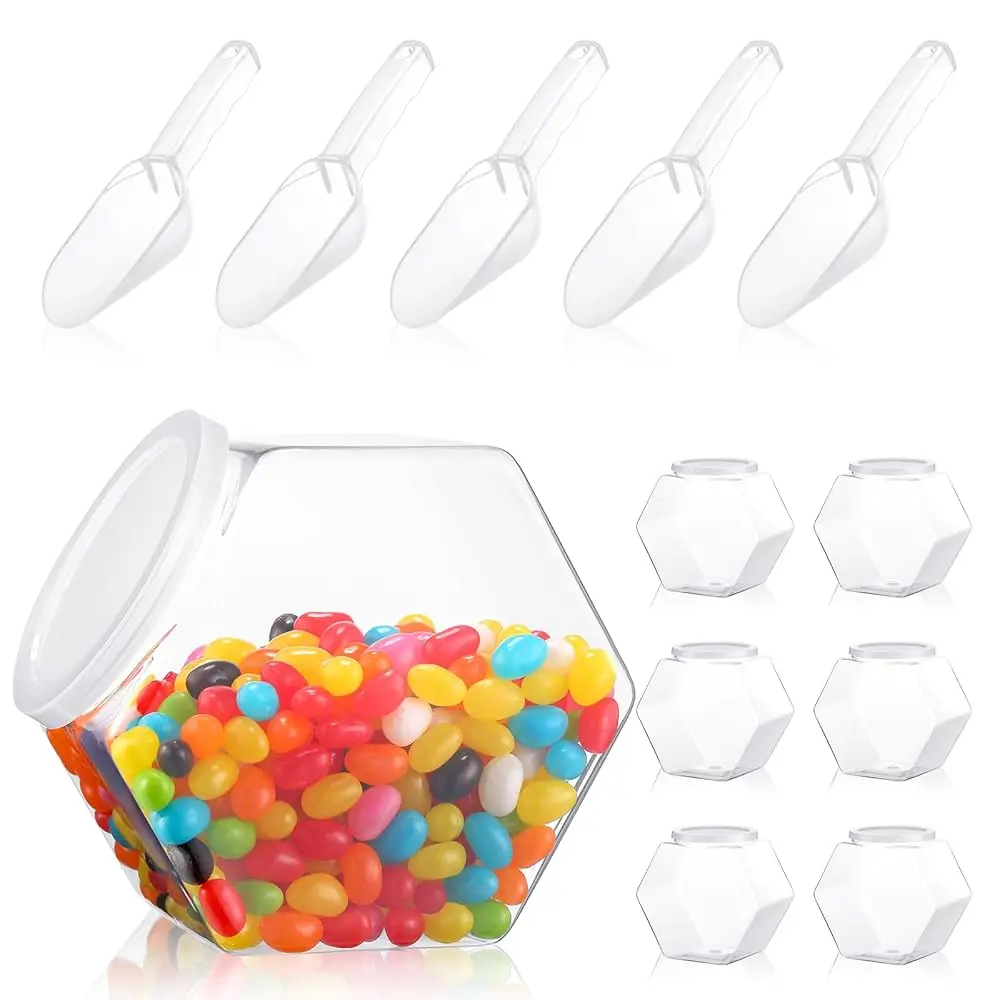 

12 Pcs Plastic Candy Jar With Scoops Set Lude 6 Hexagon Cookie Jars With Lid For Candy Buffet And 6 Candy Scoops 73 Oz Large