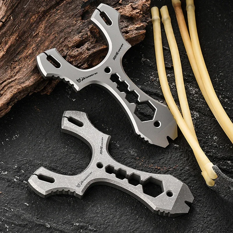 New Titanium Alloy Portable EDC Keychain Tool Hexagonal Wrench Multifunctional Rubber Band Slingshot Mini Pry Bar Tools