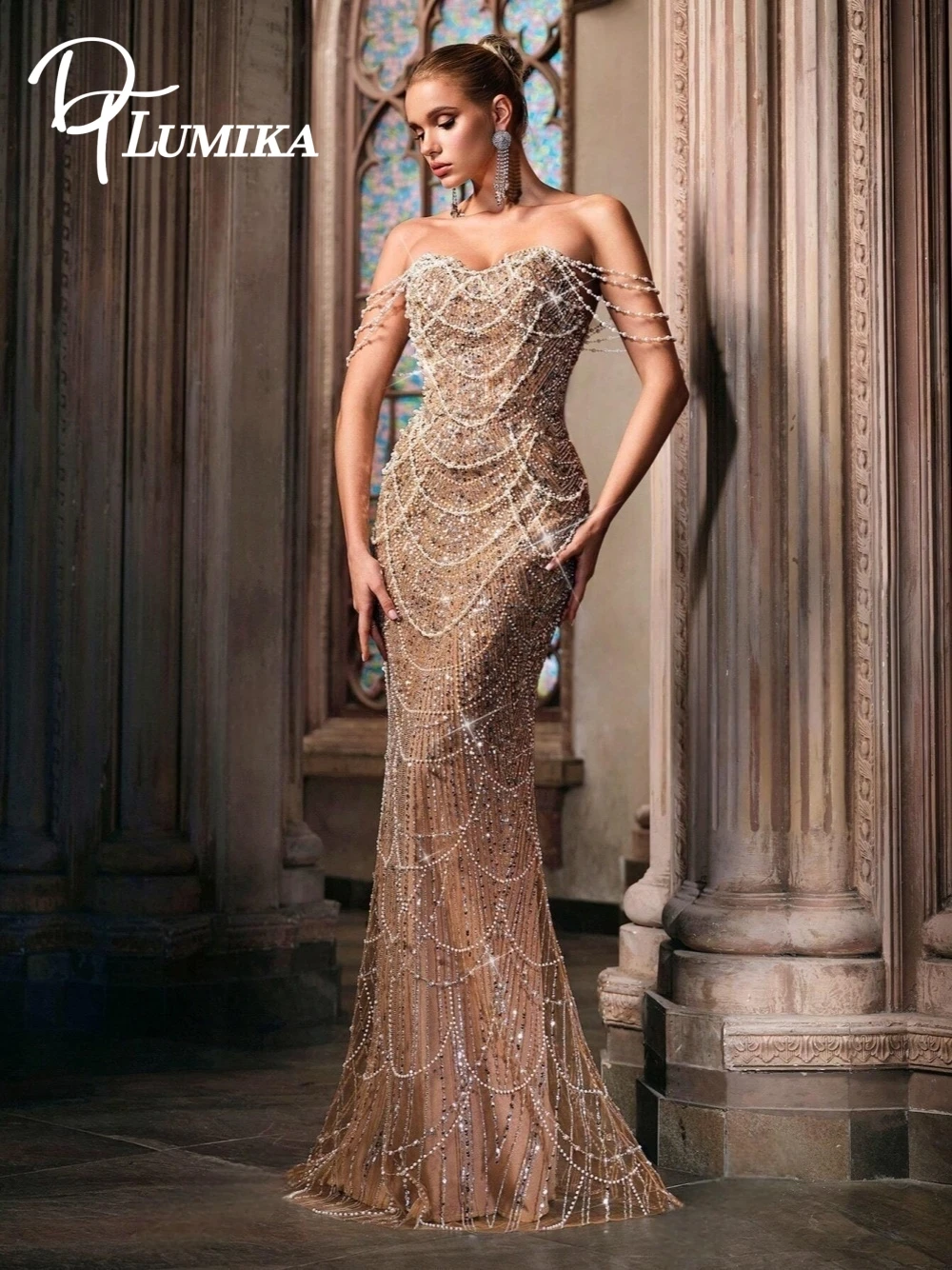 

Distinctive Mermaid Pearls Tassel Richly Evening Dress Dazzling Customized Wedding Guest Wear Elegant Gorgeous Prom Gown