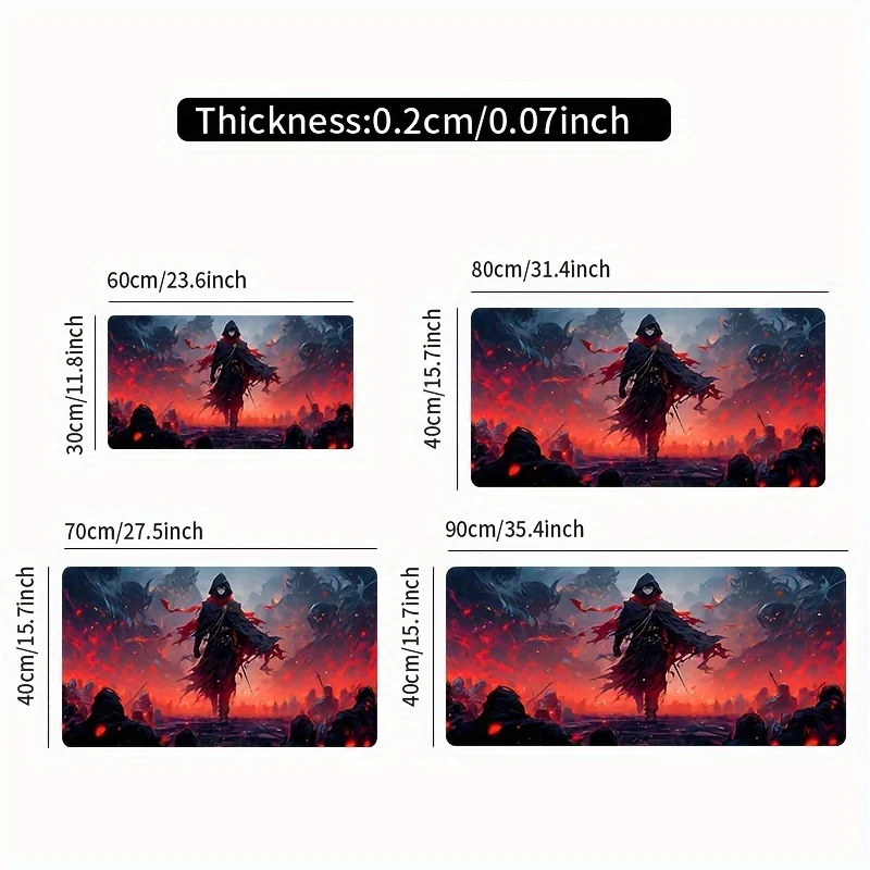 Dark Hooded Warrior Against Fire Demon Army Large Gaming Mouse Pad Non-Slip Desk Mat for PC Computer