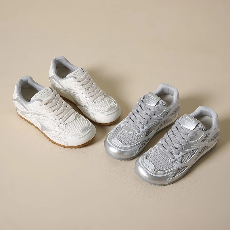 

2025 New Sneakers Casual Women Designer Retro Running Shoes Fashion Genuine Leather Breathable Height Increased Platform Shoes