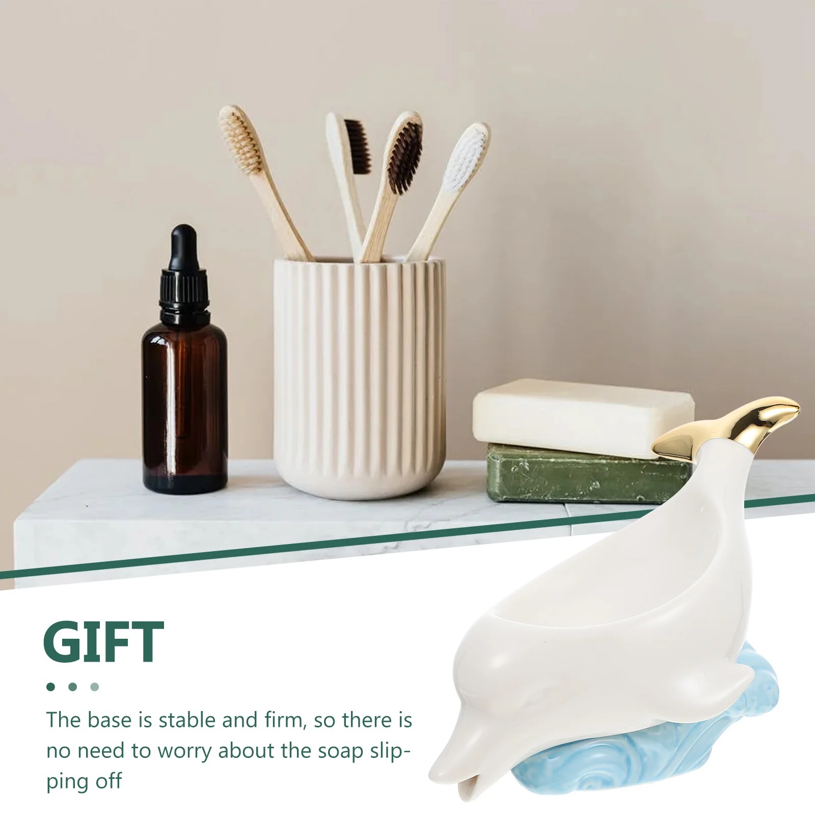 

Ceramic Dolphin Soap Dish Cartoon Style Holder Stable Draining Soap Container for Bathroom Wash Table Storage Bracket