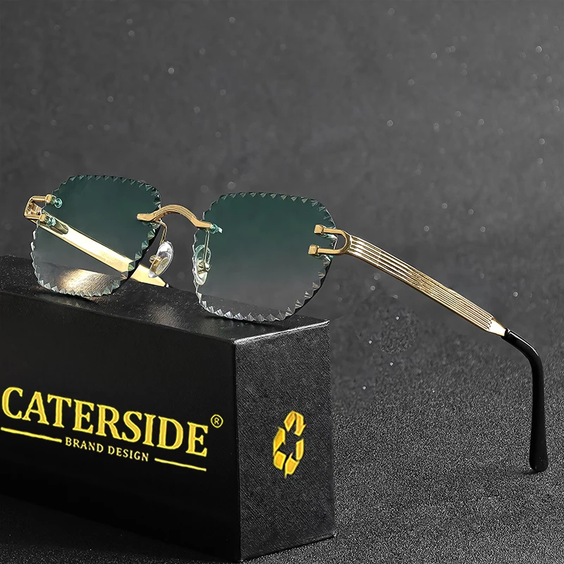 CATERSIDE Neue randlose Sonnenbrille für Herren, quadratisch, modisch, mit geschliffenen Gläsern, Markendesign, Sonnenbrille für Damen, Party, Festival, Brillengeschenk – Detail 2