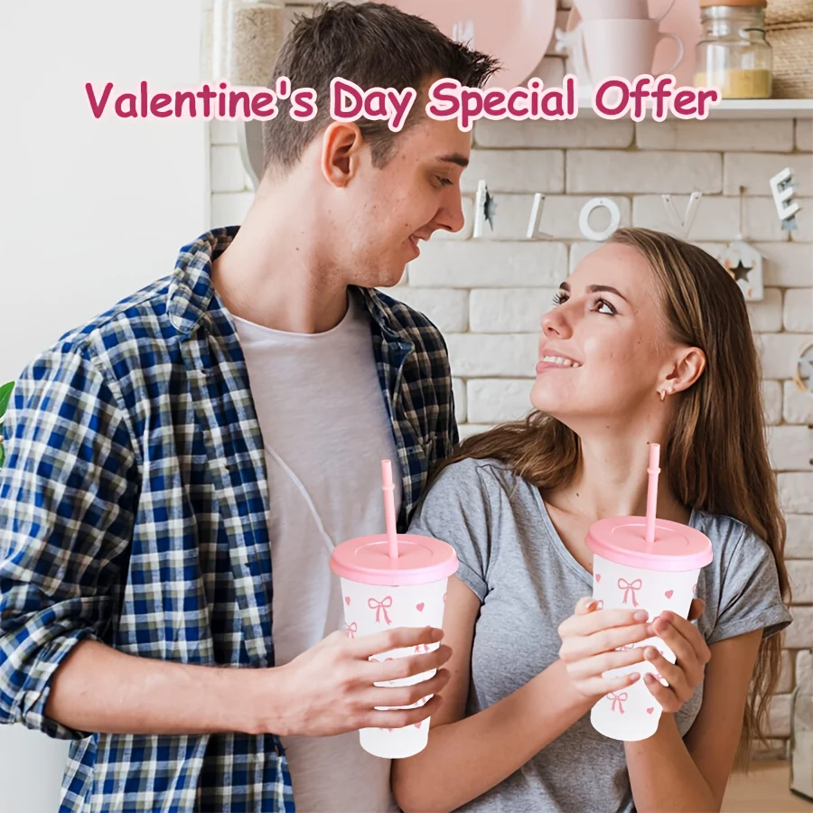 2/20pcs 24oz Reusable Party Cups with Straw & Lid Cute Bow Plastic Tumblers for Cold Drinks Home Office Outdoor Use Summer Gift - view 5